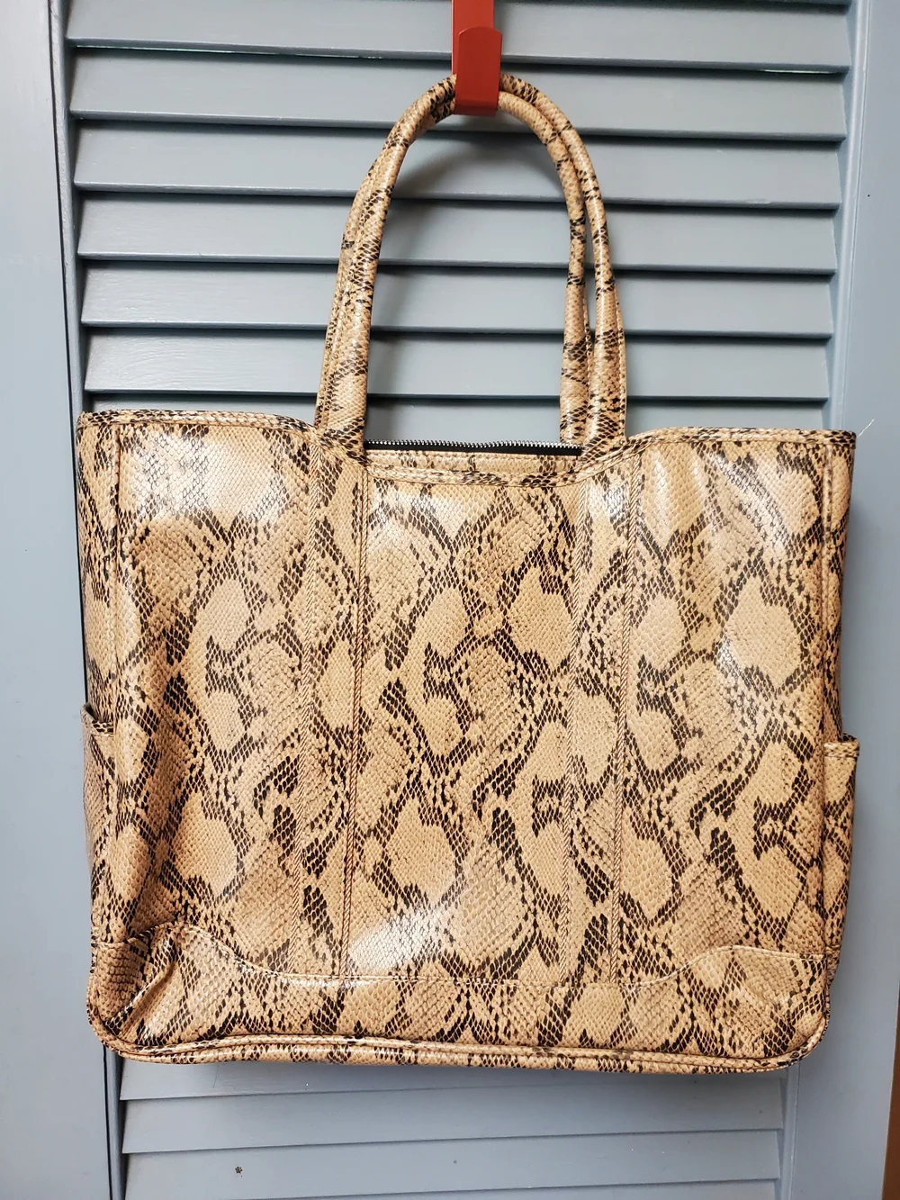 Python-Print Laptop Tote Bag in Beige and Brown